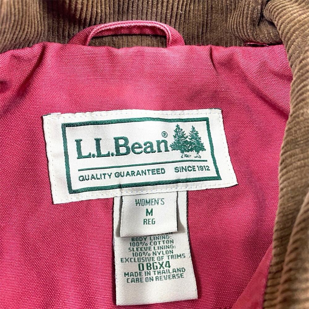 LL Bean Chore Barn Canvas Coat Utility Jacket Red Womens MED Flannel Lined - Picture 3 of 13